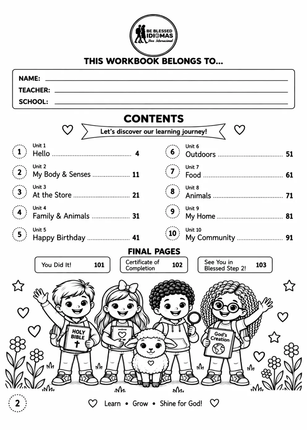 Página 2 do workbook: Sumário e guia para os pais